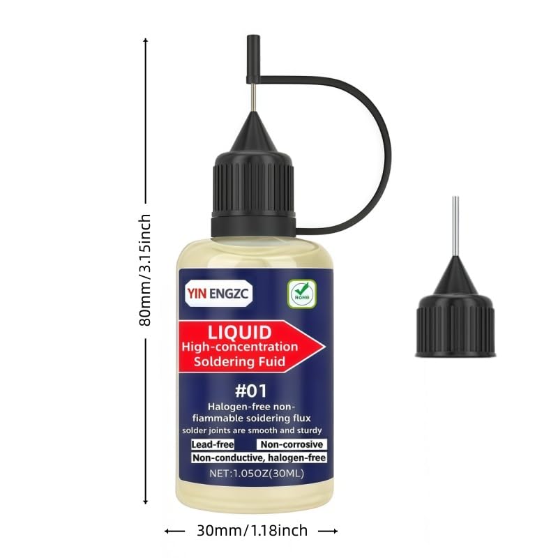 Liquid Solder Flux 30mL (1.05 Oz), No Clean Liquid Soldering Flux, Electrical Rosin Flux Solder, Liquid Flux Soldering Fluid in Squeeze Dropper Bottle.