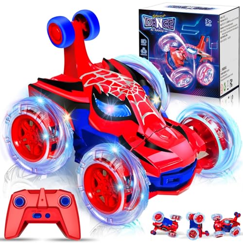 Kids Toys Spider RC Car for Boys 4-7 - Cool Spider Monster Remote Control Crawler Toy 360° Flip Fast Stunt & 4WD Light Up Wheel - Fun Boy Gift Idea for Birthday Chirstmas Stuff Age 3 4 5 6 7 8 - color: Spider