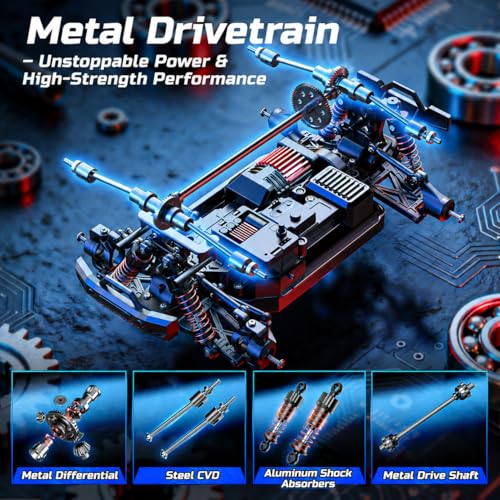 DEERC 1815 1/18 All Terrain Fast Drift & Racing RC Car, 40KM/H Remote Control Truck with Futuristic Body Shell, Extra Drift Wheels, 2.4GHz Waterproof Off-Road Vehicle with 2 Batteries for Kids & Adult