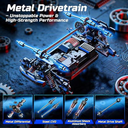 DEERC 1815 1/18 All Terrain Fast Drift & Racing RC Car, 40KM/H Remote Control Truck with Futuristic Body Shell, Extra Drift Wheels, 2.4GHz Waterproof Off-Road Vehicle with 2 Batteries for Kids & Adult