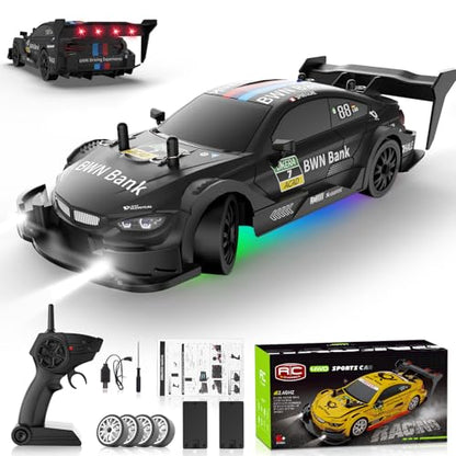 RC Drift Car 1:20 Scale Remote Control Cars 2.4GHz 4WD High Speed RTR Racing Vehicle with LED Lights 2 Rechargeable Batteries and Drifting Tires Racing Sport Toy Car for Adults Kids Boys Girls - color: Black-1