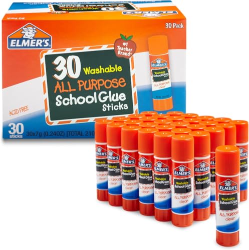 Elmer's All Purpose School Glue Sticks, Acid-Free and Washable, Clear, 7 Grams,Craft Projects, Poster, Classroom Supplies, #1 Teacher Brand, 30 Count (Pack of 12) - size: 30 Count (Pack of 12)