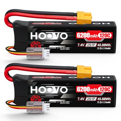 HOOVO 2S Lipo Battery, 7.4V 6200mAh 120C RC Battery Pack Softcase XT60 Plug | 2Packs, for RC Car Truck Buggy Crawler Airplane Boat RC Vehicle