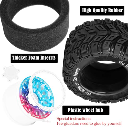 RC Truck Tires Wheel for 1/10 Big Rock Granite Vortek 3s / Stampede Rustler RC Car,4-Pack RC Wheels Tires,Colour - color: Colour- (Rc Tires Wheel)