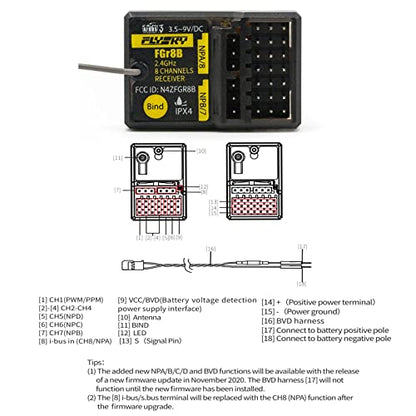 HTLNUZD Flysky FGR8B 2.4GHz 8CH Remote Control Receiver, Output AFHDS 3 PWM/PPM/i-Bus RF Modules Compatible FS PL18 / Noble NB4 Pro / NB4 Lite/ FRM302 Transmitters for Rc Car Boat