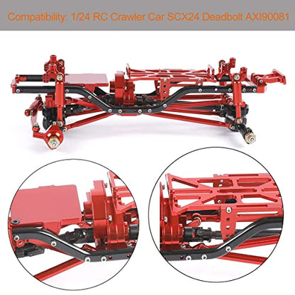 Metal RC Frame Chassis Assembled Frame Chassis for 1/24 RC Crawler SCX24 Deadbolt AXI90081 Upgrades (with Wheels) (Red) - color: Red