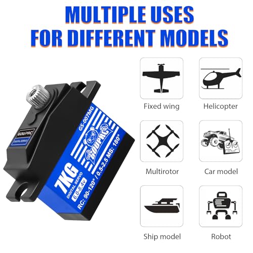 GOUPRC 7KG RC Micro Digital Medium-Aluminum Servo, High Torque Metal Steel Gears with 25T Servo Horn for 1/14 1/16 RC Car Crawler Boat DIY Robot Upgrade Servo Parts - style: 7KG Blue
