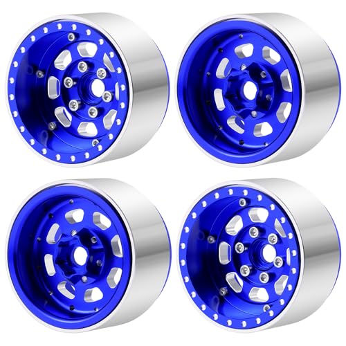 MORLORDY 4PCS Aluminum 1.9" Beadlock Wheel Rims for Most 1/10 RC Crawlers SCX10 90046, SCX10 I II III, TRX4, TRX6, CCO1, RC-4WD, D90, Wraith 90018, RR10 90048, 90053, RBX10, VS4-10, Gen7 8 (Blue) - color: Blue