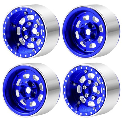 MORLORDY 4PCS Aluminum 1.9" Beadlock Wheel Rims for Most 1/10 RC Crawlers SCX10 90046, SCX10 I II III, TRX4, TRX6, CCO1, RC-4WD, D90, Wraith 90018, RR10 90048, 90053, RBX10, VS4-10, Gen7 8 (Blue) - color: Blue