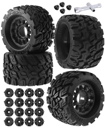 RC Truck Tires Wheel for 1/10 Big Rock Granite Vortek/Stampede Rustler Hoss/L0s1 Rc 4wd,RC Wheels Tires 12mm/14mm Hex,Black - color: Black - Rc Tires Wheel