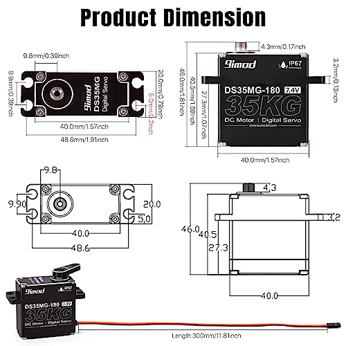 Waterproof 35KG High Torque RC Steering Servo Motor, Powerful & Fast Full Metal Gear Digital High Speed arduino servo for 1/8 1/10 1/12 RC Cars, Crawler, Truck, Buggy, Robotic, Control Angle 180° - size: 35kg 180°