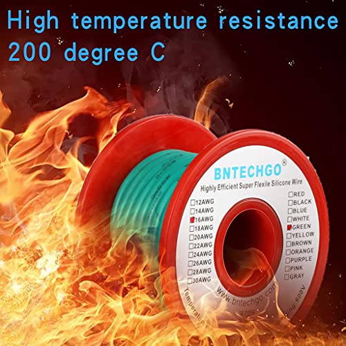 BNTECHGO 16 Gauge Silicone Wire Green 25ft Stranded Tinned Copper Wire | Flexible 16 AWG Stranded Wire Silicone Rubber Insulation For RC Models, Drone, Robot, Battery, EV Charger, 3D Printer, DIY - color: 16 gauge silicone wire green, size: silicone wire