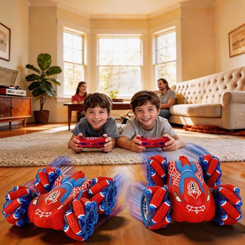 Spider RC Stunt Car for Kids, 2.4GHz Double-Sided 360° Rotating 4WD Remote Control Car with LED Headlights, Rechargeable Off-Road Spider Toy Gift for Boys Ages 4–6 5–7 8–13