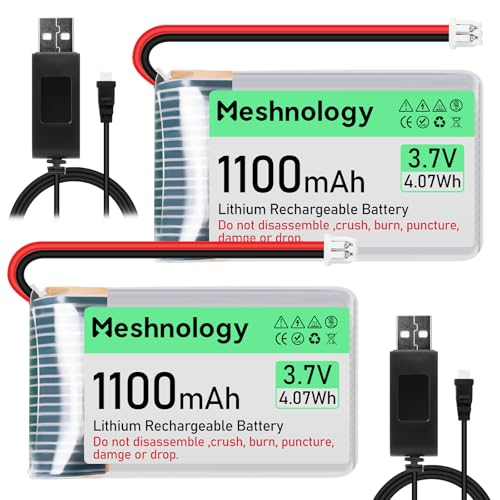 2PCS 3.7V 1100mAh Li Battery with USB Charger Cable 102540 1S LiPo Battery with Protection Board Insulated Rubber Tape and Micro JST 1.25 Plug for Arduino ESP32 Module Board Drone RC Car