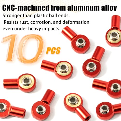 10PCS M2.5 Tie Rod End Ball Joint Aluminum Ball Head Holder Steering Linkage 13mm Upgrade Parts Compatible with HSP Tamiya Mini 4WD, RC Truck Crawler Car/Robot/Boat/Airplane Models, Red - color: Red