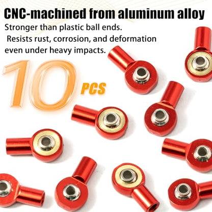 10PCS M2.5 Tie Rod End Ball Joint Aluminum Ball Head Holder Steering Linkage 13mm Upgrade Parts Compatible with HSP Tamiya Mini 4WD, RC Truck Crawler Car/Robot/Boat/Airplane Models, Red - color: Red
