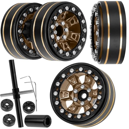 RC 1.3 Beadlock Wheels Single & Dually for 1/18 TRX4M Ascent-18,1/24 SCX24 FCX24 RC Crawler Car,Aluminium & Brass 1.3 Beadlock Rims,4pcs,Brown w/Black - color: Brown(4pcs)