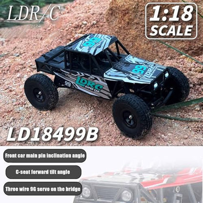 LDRC 18499 RC Climbing Car 1/18 Full Proportion Rc Offroad 4x4 Crawler Pipe Rack Vehicle Cars Model RTR (Blue) - color: Blue
