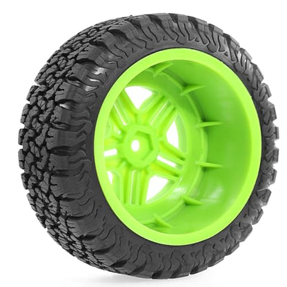REDSPIDER 1/10 RC Short Course Truck Wheels and Tires (4PCS) Hex 12mm for 1/10 Traxxas Slash 2WD/4WD Losi Tenacity Redcat Blackout SC Exceed RC Buggy Car (Green) - color: Green