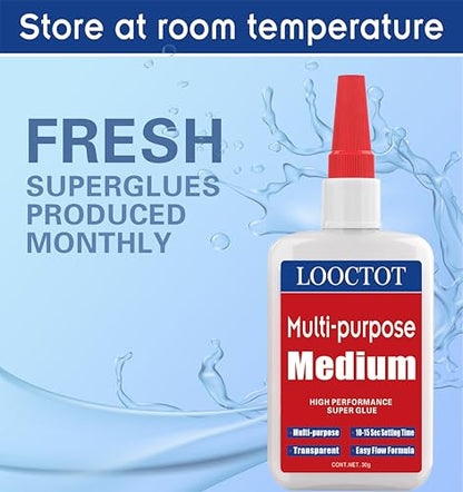 LOOCTOT 60g(2.12 oz) Medium CA Glue Premium Adhesive. All Purpose,Quick Drying Super Glue, for Wood, Metal, Model Kit, Home Repair, DIY.Quick-Dry Waterproof Clear - style: CA-medium