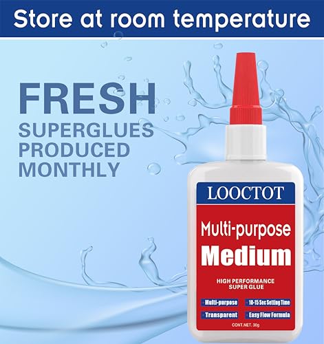 LOOCTOT 60g(2.12 oz) Medium CA Glue Premium Adhesive. All Purpose,Quick Drying Super Glue, for Wood, Metal, Model Kit, Home Repair, DIY.Quick-Dry Waterproof Clear - style: CA-medium