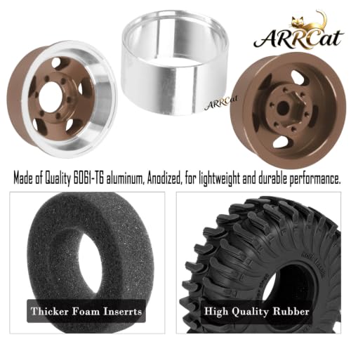 1.0 Beadlock Wheel Tires Set for RC Crawler Car 1/18 TRX4M,1/24 SCX24,RC Off Road Buggy Rally Truck Swamp Claw Mud Terrain Rubber Tires and Aluminum Wheel Rims w/Sponge,Brown - color: Brown - (4pcs 1.0)