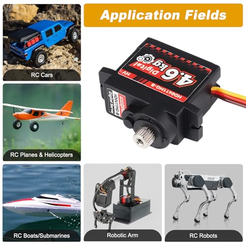 HobbyPark Micro Servo Motor Metal Gears Mini Servos for RC Airplanes, Gliders, Robotics, RC Cars, 4.6kg High Torque Digital with Aluminum Arms