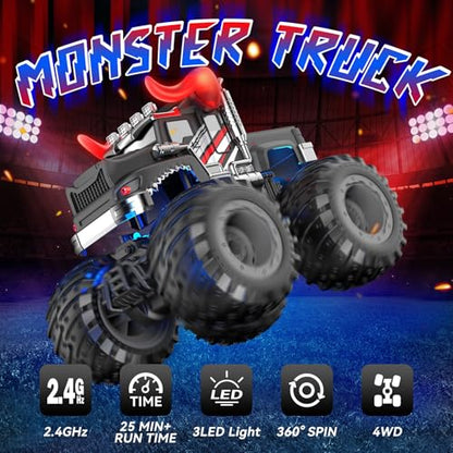 AUUGUU Remote Control Car, 2.4GHz Monster Trucks Toys with Light Spray, Birthday Gift for Kids 3 4 5 6 7 8, All Terrain RC Cars, Toddler Toys for Boys Girls 3+ Year Old (Bull) - style: Bull