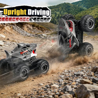 BOBXIN Amphibious Remote Control Shark Toy Monster Truck Grey | Squirt Water All-Terrain Off-Road Waterproof 4WD 2.4Ghz RC Boat Car Pool Water Toys for Kids Age 6+ - color: Grey