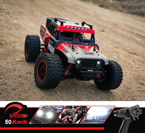 1/14 RC Car Off Road RC Truck 4x4 Remote Control Car High Speed 30+MPH | Hobby Buggy 4WD All Terrain 390 Brushed Motor Full Proportional Metal Chassis Ball Bearing Adult