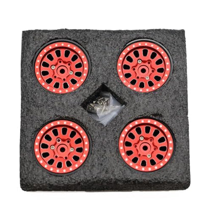 1.3” Brass Beadlock Wheels, -5.40mm Offset CNC 7 mm Hex Rims for 1/18 1/24 RC Crawler TRX4M, Axial SCX24 AX24, Redcat Ascent-18, FMS FCX24, 4 pcs, Red - color: Red