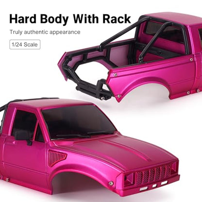 INJORA IR60-24 Body for SCX24 C10 Bronco Wrangler Base Camp 4Runner (Pink) - color: Pink