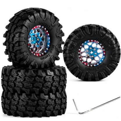 for 1/18 1/24 Axia l SCX24 TRX4M,1.3 Beadlock RC Wheels and Tires,1.3" Aluminum & Brass RC Wheel Hub Rim Rubber Tires RC Truck Tires Heavy Duty Rim.Colour 4PCS - color: （4pcs)colour
