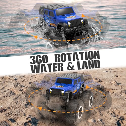 STEMTRON Amphibious Remote Control Car 1:16 All Terrain Monster Truck | Waterproof Off-Road RC Car Pool Toys Remote Control Boat Gifts for Kids Boys - color: Blue Suv, size: 1:16 Scale