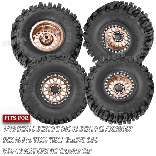 Aluminum 2.2 Wheel Tires for 1/10 SCX10 SCX10 II SCX10 III SCX10 Pro TRX4 TRX6 Gen7/8 D90 VS4-10 MST CFX RC Crawler Car,2.2 Beadlock Wheel Off Road Buggy Rally RC Truck Tires,Bronze - color: Bronze - (4pcs Tires)