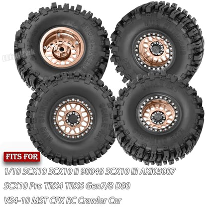 Aluminum 2.2 Wheel Tires for 1/10 SCX10 SCX10 II SCX10 III SCX10 Pro TRX4 TRX6 Gen7/8 D90 VS4-10 MST CFX RC Crawler Car,2.2 Beadlock Wheel Off Road Buggy Rally RC Truck Tires,Bronze - color: Bronze - (4pcs Tires)