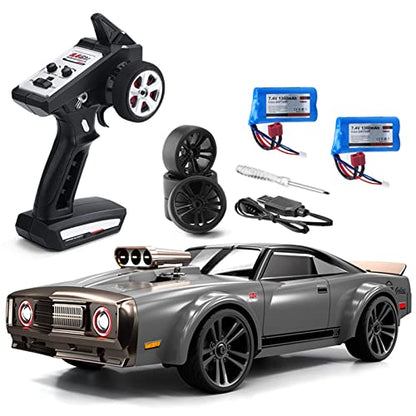 GoolRC RC Drift Car, 1:16 Scale Remote Control Car, 4WD 35KM/H High Speed Racing Cars, 2.4GHz RC Drifting Cars for Adults with Cool LED Lights, Extra Drift Tires and 2 Batteries (Grey) - color: Grey, size: 2 Batteries