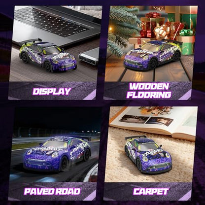 Mini RC Drift Car 1:32 Scale, with LED Lights – Remote Control Car with LED Lights & 2-Speed Modes, 2.4GHz Stunt Drifting RC Toys a for Children and Adults - color: 1:33 Mini Rc Car-blue