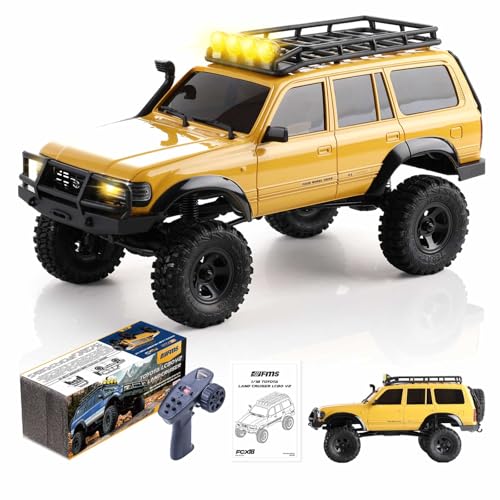 FMS FCX18S 1/18 Land Cruiser LC80 S Toyota RC Rock Crawler RTR 4x4 Off-Road Waterproof RC Trucks All Terrains RC Car with 45min Play time,2 Speed transmission,LED Lights for Adults and Beginner(YL) - color: Yellow