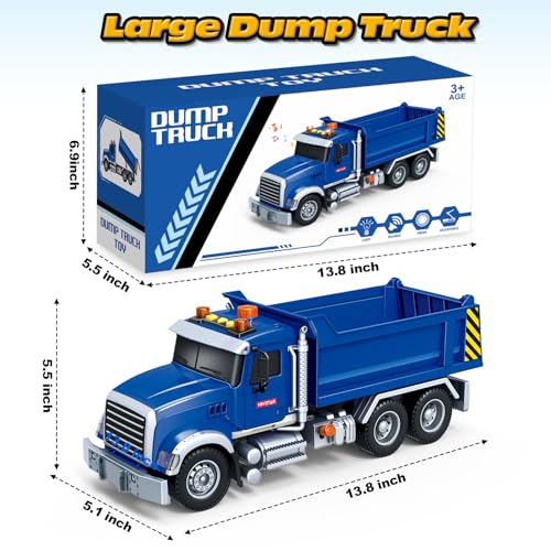 Bstoyder Kids Toys for 3 4 5 6 7 8 Years Old Boys, Large Dump Truck Toy with Lights, Sounds, Blue Toddler Friction Powered Truck Vehicle Toy for Boys Girls Birthday Gifts - style: Dump Truck