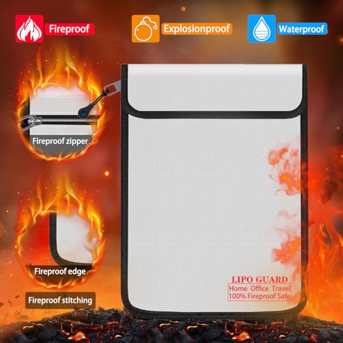 5"x8" Fireproof Lipo Safe Bag with Fireproof Zipper Fireproof Edge wrapping Fireproof wire,Home Office Travel Safe Storage for Cash Valuables Passport Power bank Lipo Battery(13 * 20cm Silver) - size: 13*20cm Silver