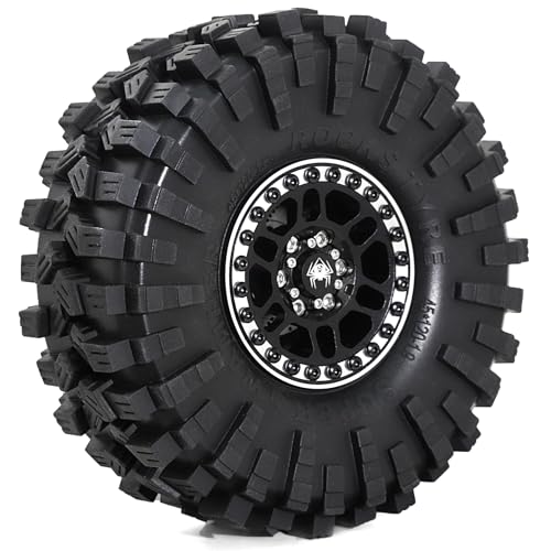 REDSPIDER 1.9 Beadlock Wheels and Tires Set（4PCS） Aluminum 1.9 Wheels All Terrain Tires.for 1/10 Scale Rock Crawler Car Axial SCX10 SCX10 II III 90047 D90 TF2 Tamiya CC01 TRX4 TRX6
