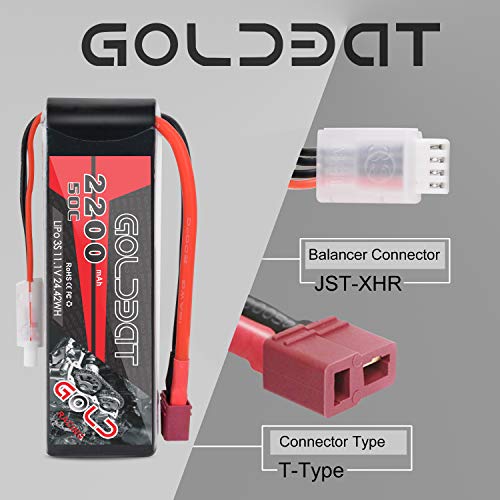 GOLDBAT 3S 2200mAh 11.1V 50C LiPo RC Battery with T Plug for RC Evader BX Car RC Truck RC Truggy RC Heli Airplane Drone