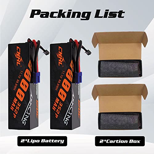 CNHL 8000mAh 11.1V 3S LiPo Battery 120C with EC5 Plug (2 Packs) | Heavy duty RC battery for 1/8, 1/10, 1/12 scale RC cars, trucks, boats, and LOSI Associated hobby racing vehicles.