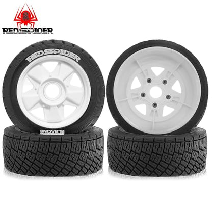 REDSPIDER 1/8 1/10 1/7 RC On Road Tires OD 3.94'' and Rally Racing Wheels 12mm 14mm 17mm Hex for 1:8 1:7 1:10 Street Touring Drift Car ARRMA Typhon 6S Losi Kyosho Tamiya TT02 HPI WR8 HSP 4PCS (White) - color: White