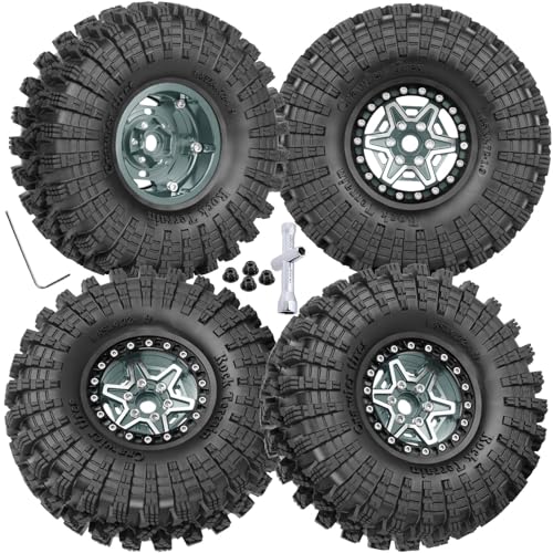 1.9 Wheels and Tires for 1/10 TRX4 TRX6 SCX10 SCX10 II 90046 SCX10 III AXI03007 SCX10 Pro Gen7/8 D90 VS4-10 MST CFX RC Crawler Car,Aluminium RC 1.9 Beadlock Wheels and Rubber Tires,Titanium - color: Titanium - (4pcs Wheels and Tires)
