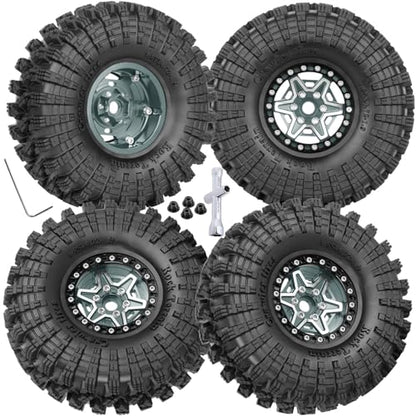 1.9 Wheels and Tires for 1/10 TRX4 TRX6 SCX10 SCX10 II 90046 SCX10 III AXI03007 SCX10 Pro Gen7/8 D90 VS4-10 MST CFX RC Crawler Car,Aluminium RC 1.9 Beadlock Wheels and Rubber Tires,Titanium - color: Titanium - (4pcs Wheels and Tires)