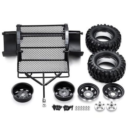 RC Trailer for Hauling Behind Cars Flatbed Trailer with Wheels Tires & Hook Hitch RC Crawler Accessories for 1/24 RC Crawler Axial SCX24 AX24 FCX24 Upgrades Parts