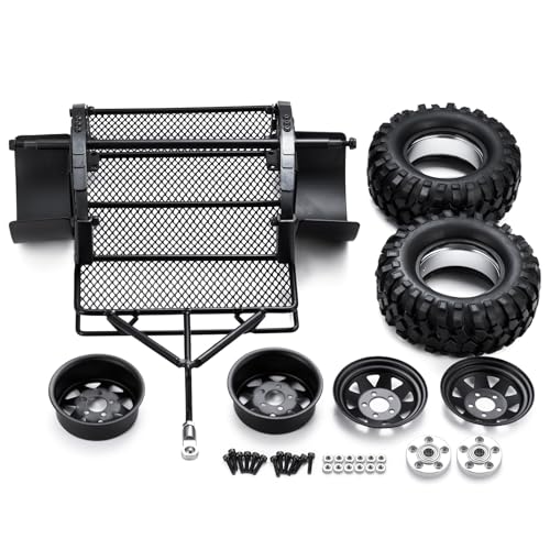 RC Trailer for Hauling Behind Cars Flatbed Trailer with Wheels Tires & Hook Hitch RC Crawler Accessories for 1/24 RC Crawler Axial SCX24 AX24 FCX24 Upgrades Parts
