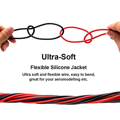 16 AWG Silicone Wire 50ft Spool, 25ft Black/25ft Red, 200°C 600V | Ultra Flexible 16 Gauge Wire, 252 Strands Tinned Copper, Abrasion/Heat Resistant, for RC, 3D Printer, Auto, LED, DIY